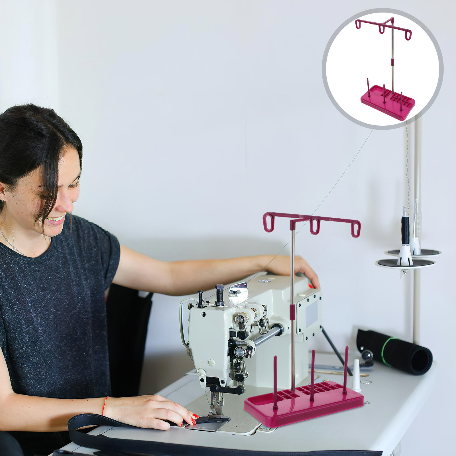 Embroidery Craft - ที่วางหลอดด้ายจักรเย็บผ้า 3 หลอด ชั้นวางพลาสติก สำหรับจัดเก็บหลอดด้ายปัก และห้องงานฝีมือ