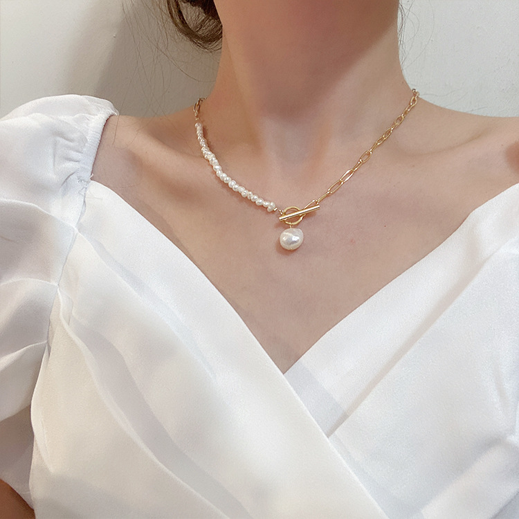 Pearl Trim Chain - 100% ธรรมชาติ Baroque ไข่มุกน้ําจืด 14K Gold