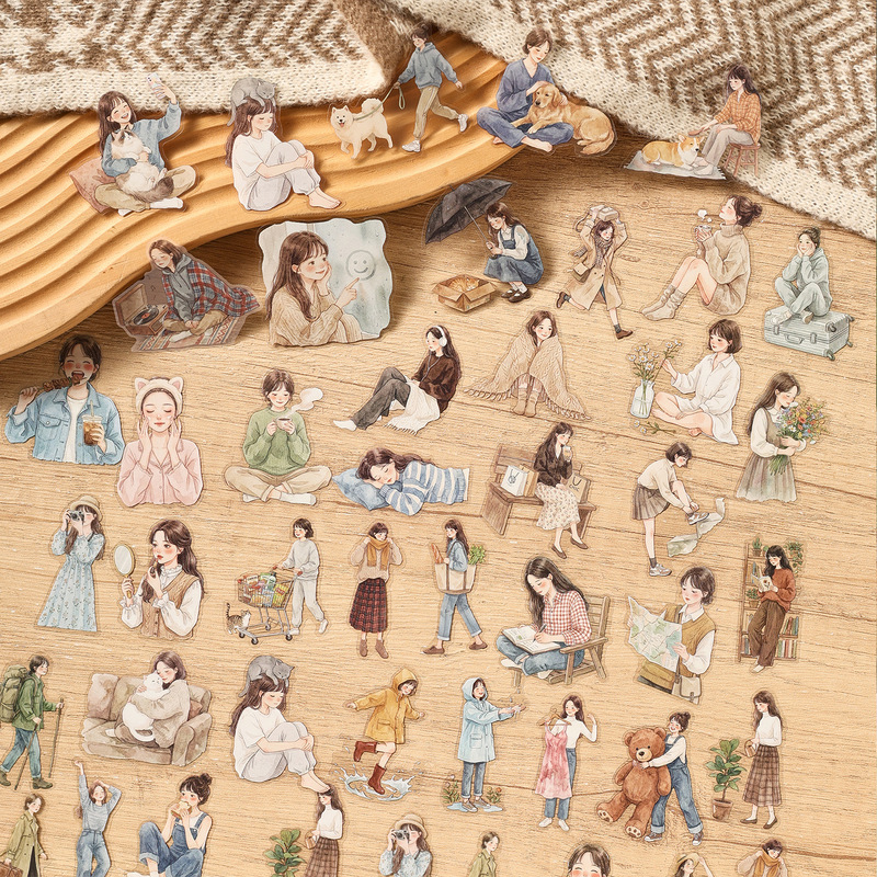 Embellishments For Scrapbooking - 1แพ็ค/20ชิ้น สติกเกอร์ลายสาวน้อยวาดมือสีน้ำโทนอบอุ่น สำหรับตกแต่งสมุดบันทึกและสร้างฉากในฝัน