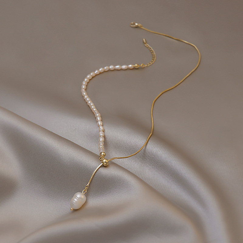 Pearl Trim Chain - ไข่มุกน้ําจืดธรรมชาติ 100% 14K Gold Filled หญิงอินเทรนด์จี้สร้อยคอเครื่องประดับสําหรับผู้หญิงโซ่งูไม่มี