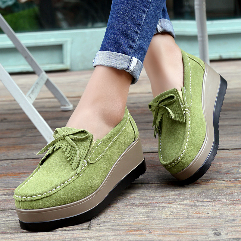 แฟชั่นหนังนิ่มสีเขียวรองเท้าผู - Tassel Fringe Trim บทวิจารณ์และราคา