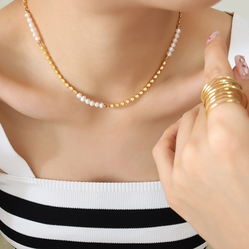 สร้อยคอไข่มุกน้ำจืดธรรมชาติประ - Pearl Trim Chain บทวิจารณ์และราคา