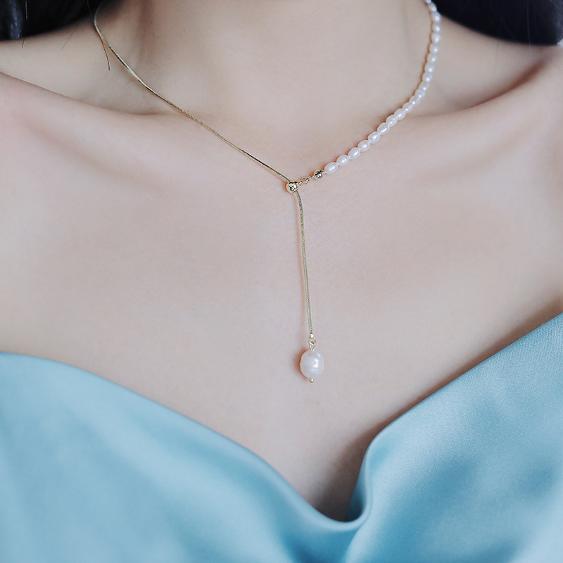ไข่มุกน้ําจืดธรรมชาติ 100% 14K - Pearl Trim Chain บทวิจารณ์และราคา