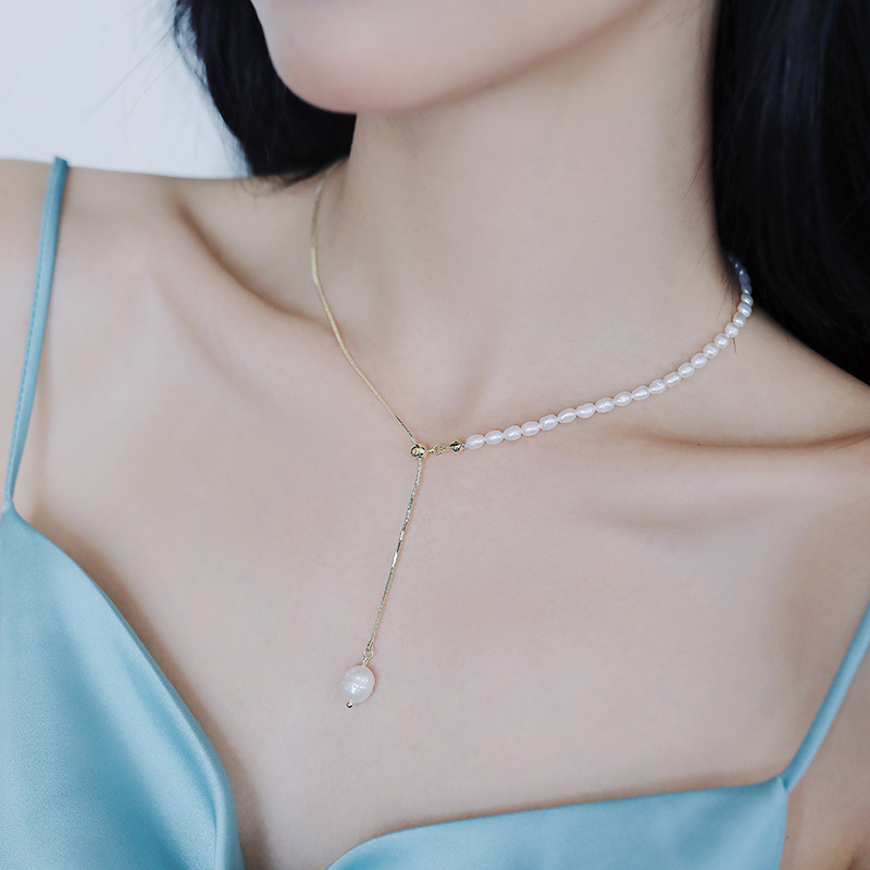 ไข่มุกน้ําจืดธรรมชาติ 100% 14K - Pearl Trim Chain บทวิจารณ์และราคา