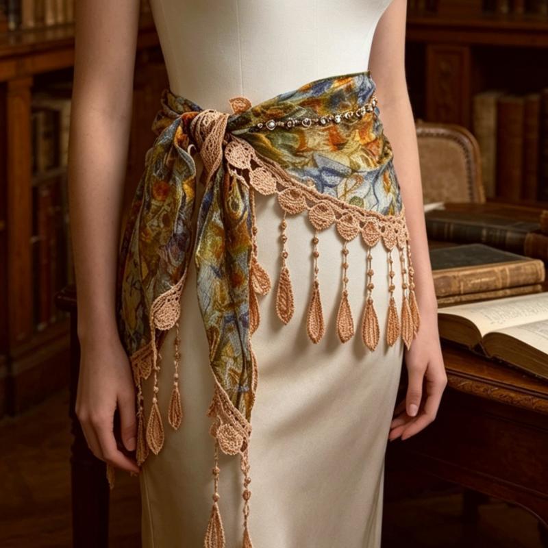 ผ้าพันคอสามเหลี่ยมสไตล์โบฮีเมี - Tassel Fringe Trim บทวิจารณ์และราคา