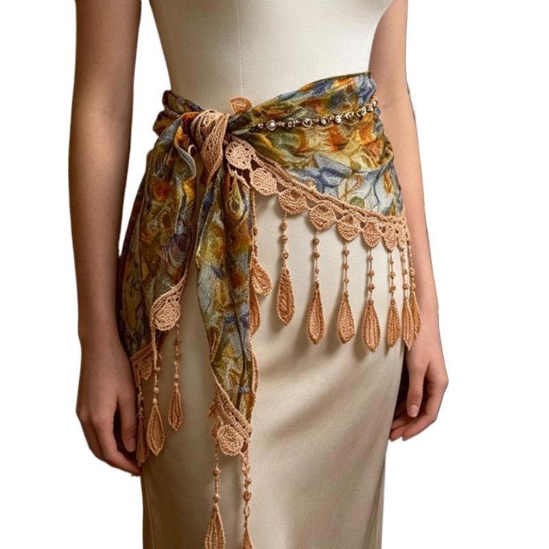ผ้าพันคอสามเหลี่ยมสไตล์โบฮีเมี - Tassel Fringe Trim บทวิจารณ์และราคา